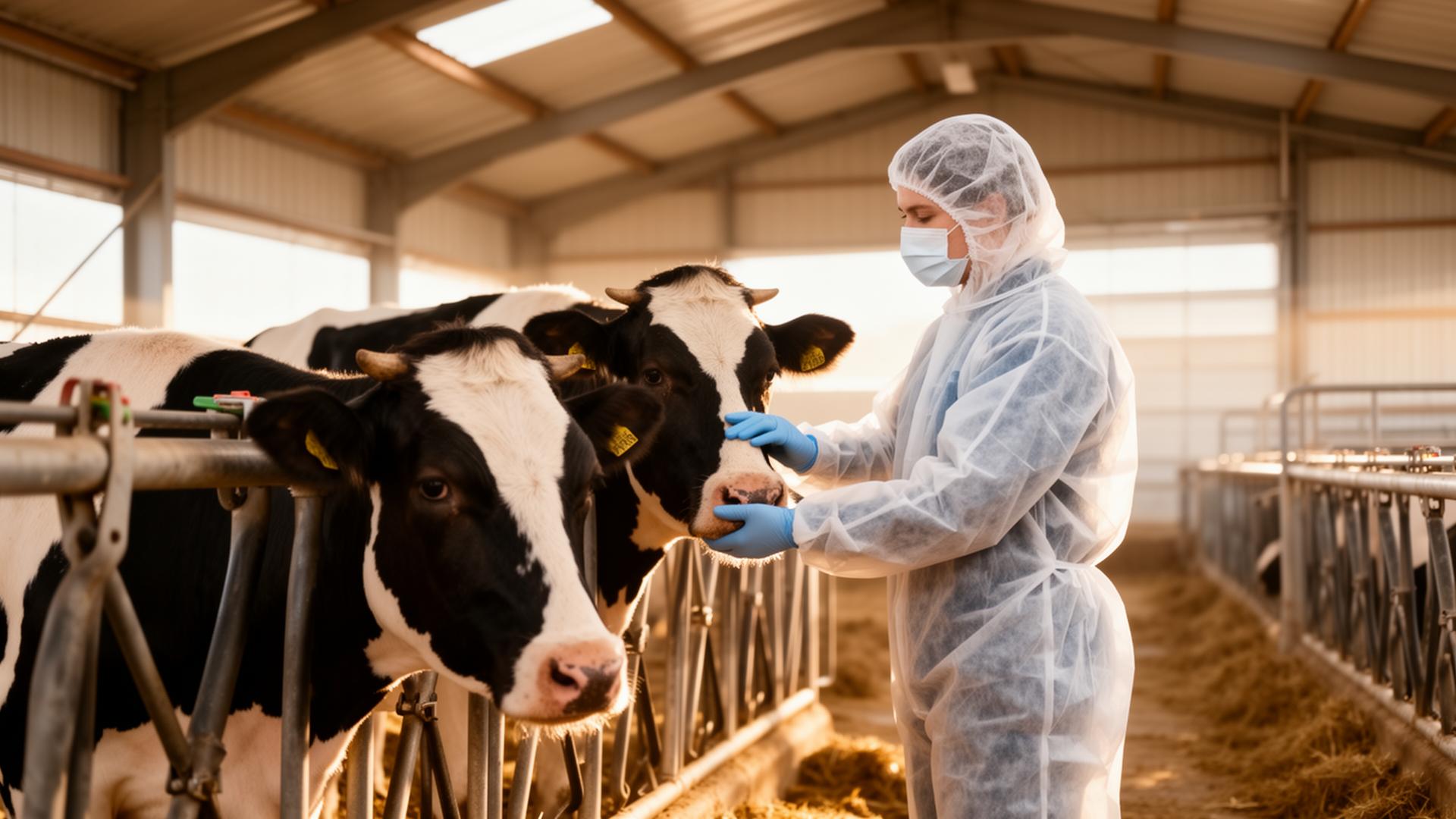 Vétérinaire examinant des bovins dans une étable